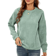 Women'S Crewneck Corduroy Loose Fit Long Sleeve Drop Shoulder Sweatshirt Casual Cute Fall Pullover Tops Green XL