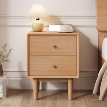Modern Wooden Bedside Table with 2 Drawers, Small SpaceSaving Nightstand for Bedroom (Khaki)