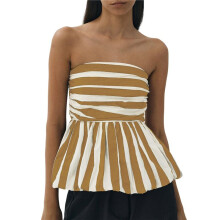 Women'S Y2K Strapless Ruffle Tube Top Sleeveless Puff Pleated Hem Tube Top Y2k Girls Cute Corset Khaki L