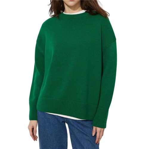 Women'S Light-Weight Soft Petite Crewneck Solid Plain Sweaters Fall Winter Pullover Jumper Tops Dark Green S