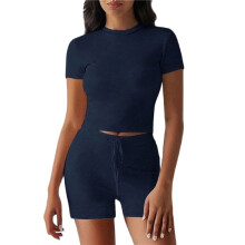 Women'S Summer 2 Piece Outfits Skinny Shorts Tracksuit Sets Navy M