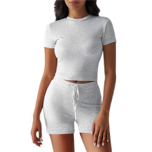 Women'S Summer 2 Piece Outfits Skinny Shorts Tracksuit Sets White Flowers&Gray L