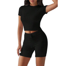 Women'S Summer 2 Piece Outfits Skinny Shorts Tracksuit Sets Black M