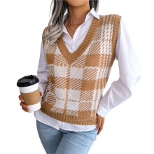 Women Cropped Sweater Vest Knitted Crop Tank Top for Girl Khaki M