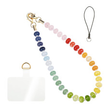 Rainbow Beaded Phone Lanyard with Handmade Crystal Gemstone Wrist Strap, Vibrant Multicolor Design