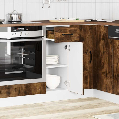 Berkfield Kitchen Base Cabinet Kalmar Smoked Oak Engineered Wood 2