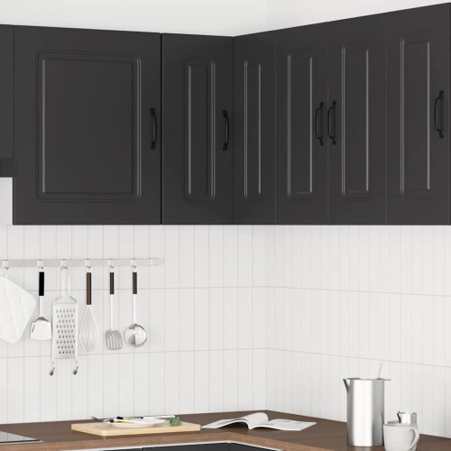 Berkfield Kitchen Wall Corner Cabinet Kalmar Black Engineered Wood 2