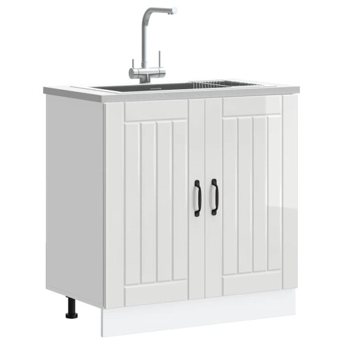 Berkfield Sink Base Cabinet Lucca High Gloss White Engineered Wood 2