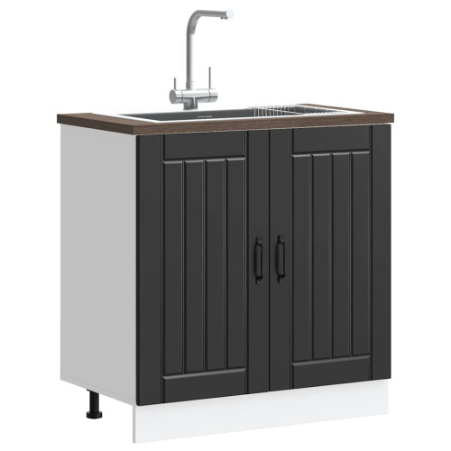 Berkfield Sink Base Cabinet Lucca Black Engineered Wood 2