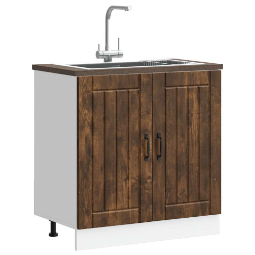 Berkfield Sink Base Cabinet Lucca Smoked Oak Engineered Wood 2