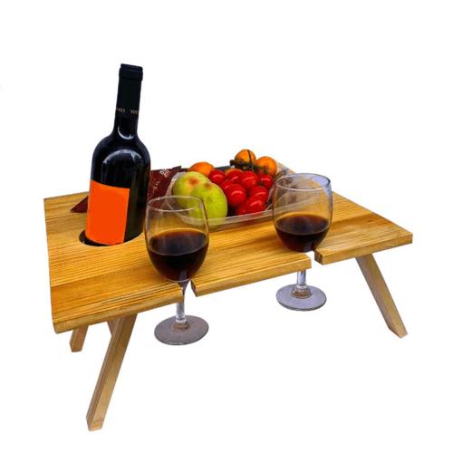 Udendørs vinpicnicbord foldbart bærbart træcamping-snackbord 1