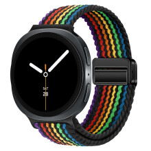 Stretchy Braided Elastic Nylon Band for Samsung Galaxy Watch 8 and Classic, Black Rainbow Sport Strap Comfort Fit
