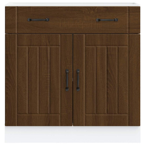 Berkfield Kitchen Base Cabinet Lucca Brown Oak Engineered Wood 2