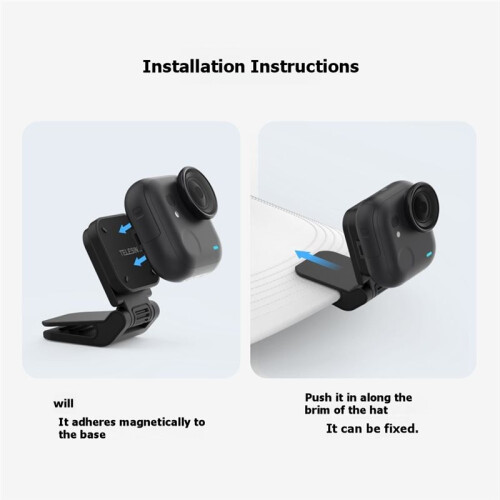 TELESIN Magnetic Quick Release Cap Hat Clip Mount Adjustable Angle for  Go Ultra Action Camera Accessory