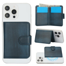 MagSafe Wallet with Kickstand and RFID Blocking, Slim Magnetic PU Leather Card Holder for iPhone 16/15/14/13/12 (Blue)