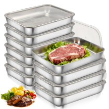 10Pcs Stainless Steel Food Storage Boxes with Viewing Lids - Fridge Organizer for Sausage, Cheese, Meat