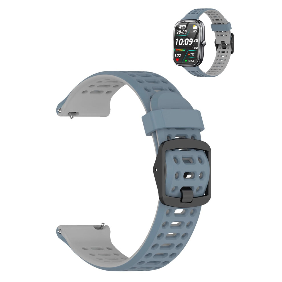 Blue Grey Breathable Silicone Smartwatch Band For Trausi Tg08 1.83', QuickâRelease Sport Strap, Adjustable Secure Fit Blue,Grey 9351714848909
