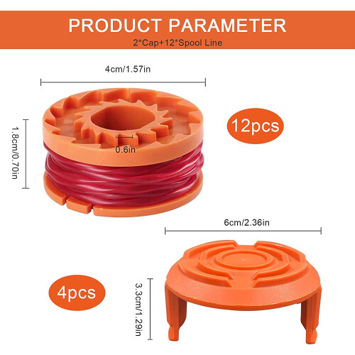 Worx 20V Trimmer Line Replacement 12-Pack with 4 Spool Caps 1