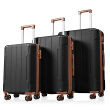 Luggage Sets 3 Piece Expandable Hard Shell Suitcase Set with Smooth Spinner Wheels and TSA Lock 20/24/28inch Black Brown