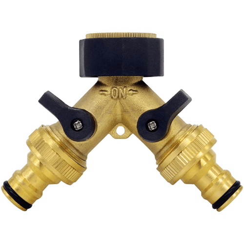 2x messingforbindelse tovejs messinghane manifold messing haveslange med 1