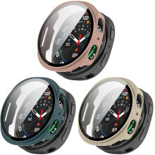 3 Pack Case with Tempered Glass Screen Protector for Samsung Galaxy Watch 8 40mm, Shockproof AntiScratch Bumper Cover Beige Pink Green