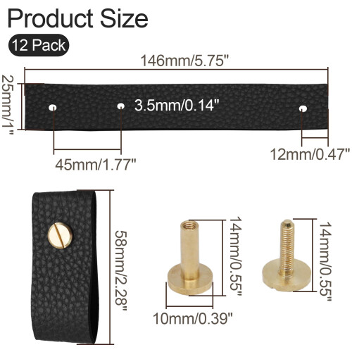 12 Pack Black Leather Cabinet Knobs and Drawer Pulls, Modern Leather Design with Soft Grip, Easy SingleHole Install 1