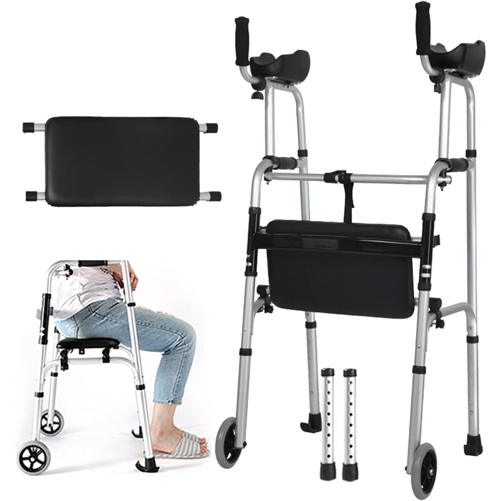 Rollator Walker for Seniors with Seat and Armrests, Lightweight Aluminum Foldable Upright Walker, Adjustable Height 330lbs Capacity