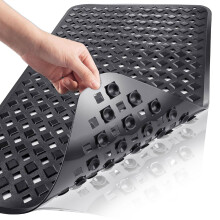 Non Slip Bath Mat with Strong Suction Cups, Fast Drainage, Machine Washable Black Bathtub Shower Mat