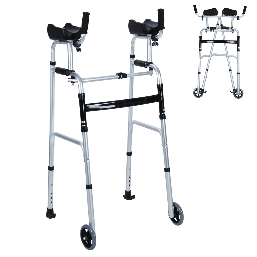 Upright Walker for Seniors Aluminum Foldable Adjustable Height Heavy Duty Mobility Aid 350 lbs