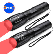 2er-Pack Vastfire rote Taschenlampe, taktische LED-Taschenlampe, 5 Modi, wasserdichte, fokussierbare und zoombare Campinglaterne