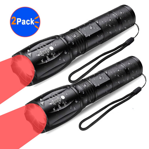 2 φακοί Vastfire Red, τακτικός φακός LED, 5 λειτουργίες, αδιάβροχοι φακοί κάμπινγκ με