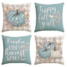 Conjunto de 4 capas de almofada decorativas para sofá, com estampa de abóboras e folhas, 45x45cm (outono, Dia de Ação de Graças, colheita,
