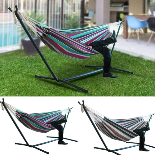 SPRING PARK Premium Κήπος Camping Ριγέ Καμβάς Αιώρα Φορητή Κρεμαστή Κούνια Εξωτερικού Χώρου