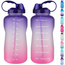 AMERTEER 2,2-Liter-Motivations-Wasserflasche mit Strohhalm und Timer, auslaufsicher und BPA-frei, perfekt für Fitness, Fitnessstudio und Sport (Lila
