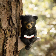 Escultura de oso bebé y koala leyendo un libro con carga solar, estatua de resina con luces LED para decoración de jardín, patio o porche.