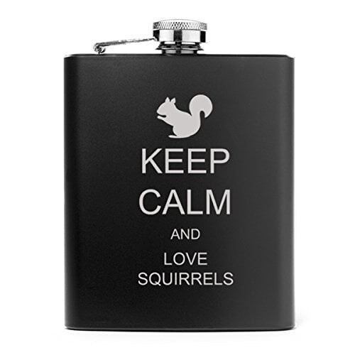 7oz rustfri stål lommelærke "Keep Calm and Love Squirrels" (sort)