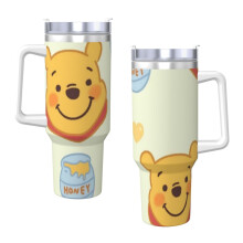 Gobelet isotherme Winnie l'Ourson 40 oz H2.0 en acier inoxydable avec couvercle et paille pour eau, thé glacé, café ou smoothie.