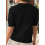 Women'S Cable Short Sleeve Sweaters Tops Solid Lapel V Neck Knit Casual Soft Pullover Shirt Black L 2