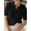 Women'S Cable Short Sleeve Sweaters Tops Solid Lapel V Neck Knit Casual Soft Pullover Shirt Black L 3