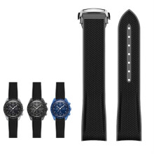 Watch Band 20mm Black Silicone Strap Curved End Easy Replacement Sport Design for Omega Swatch