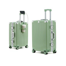 26 Inch Zipperless Aluminum Luggage with TSA Lock and USB Charging Port, Hard Shell Spinner Suitcase