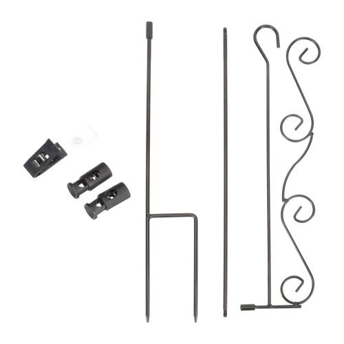Support de drapeau de jardin en fer, mât de drapeau, présentoir pour drapeau de pelouse (noir)