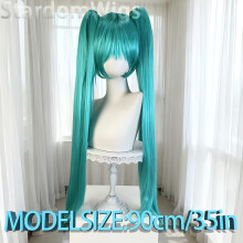 Parrucca anime unisex per Natale, parrucca cosplay lunga 90 cm con doppia coda di cavallo, blu-verde, fibra sintetica resistente