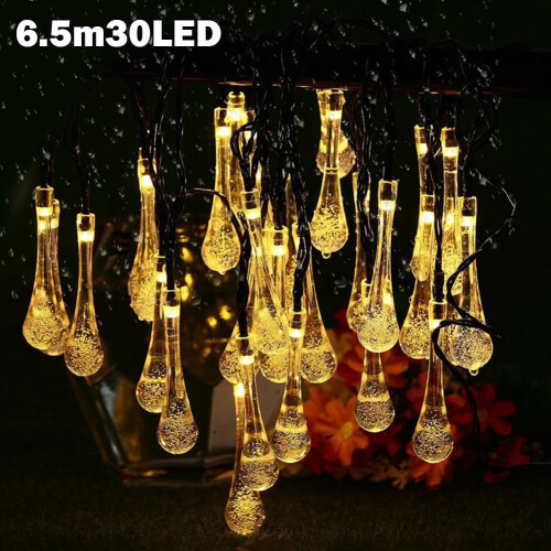 Solar String Lights Water Drop 30LED 21FT Warm White