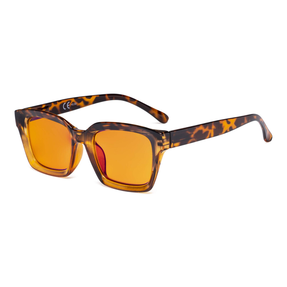 Blue/Light/Orange Blocking Reading Glasses For Women, Tinted Oversized Square Tortoise Frame Readers +1.00