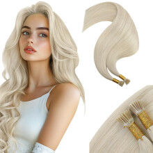 16 Inch Platinum Blonde I Tip Human Hair Extensions Natural Remy Keratin Bonded Silky Straight 50S