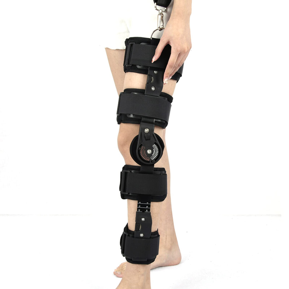 Black Adjustable Hinged Knee Brace Support For Ligament And Fracture Rehabilitation, Universal Fit,