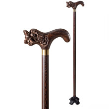 Handmade Wooden Walking Cane with Dragon Head, NonSlip Base, Ergonomic Grip, 95cm Dark Brown Gift for Parents