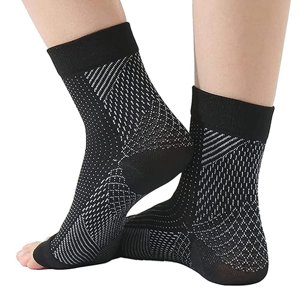 Black Neuropathy Pain Relief Compression Socks For Men And Women, Targeted Arch Support, Large