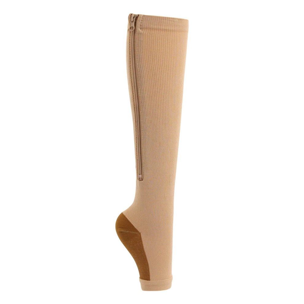 Brown Open Toe Zipper Compression Socks 1520 Mmhg For Swelling And Edema, Breathable Antislip Support